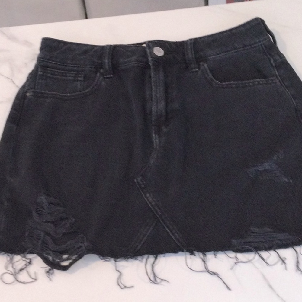 Pacsun black denim fringe detail mini skirt, 25.